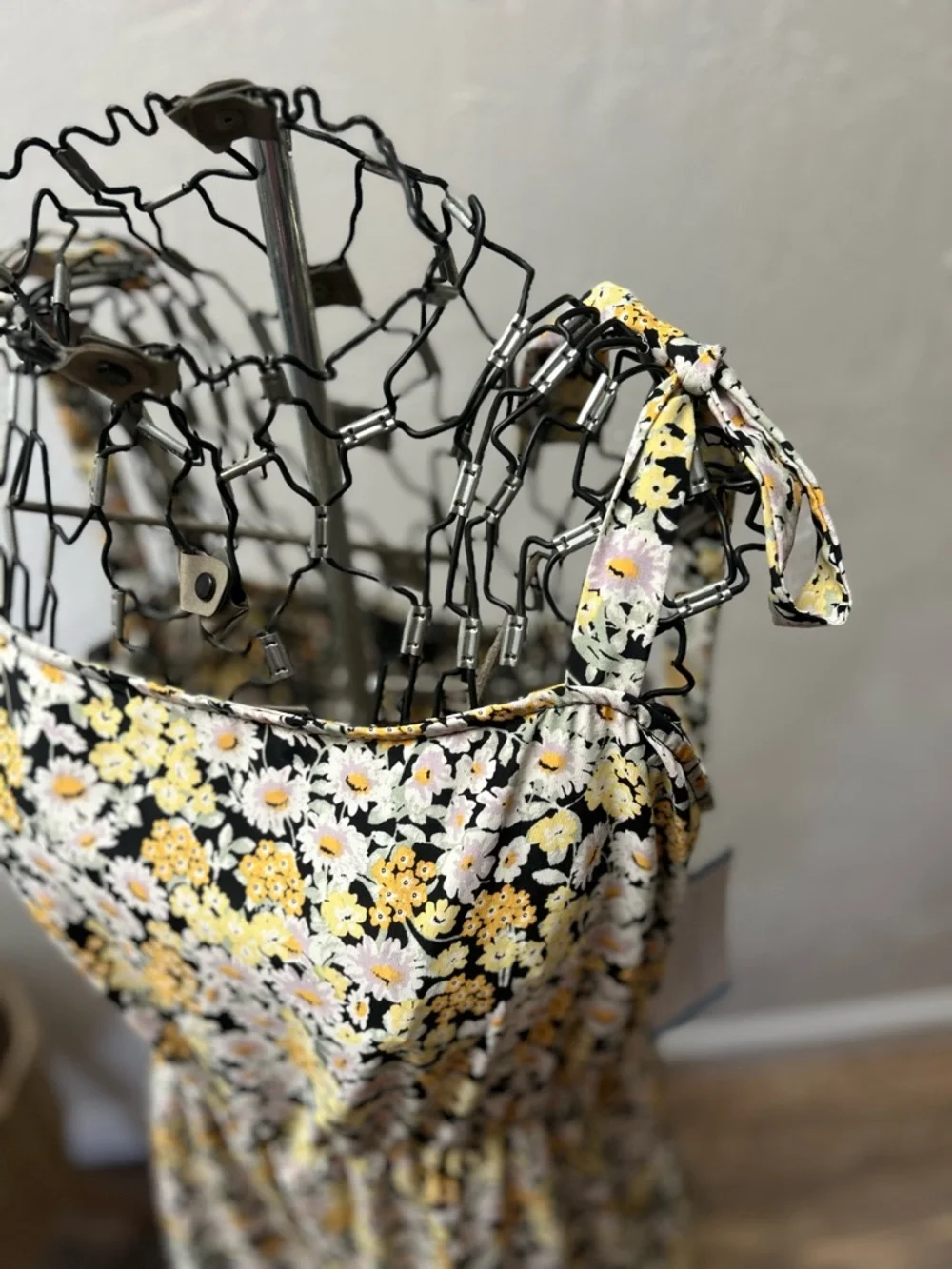 Social Sanctuary Yellow Floral Tie-Shoulder Maxi Dress‎
